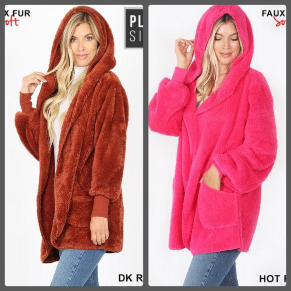NEW HOT PINK SHERPA FAUX FUR HOOD TEDDY JACKET - Picture 2 of 4